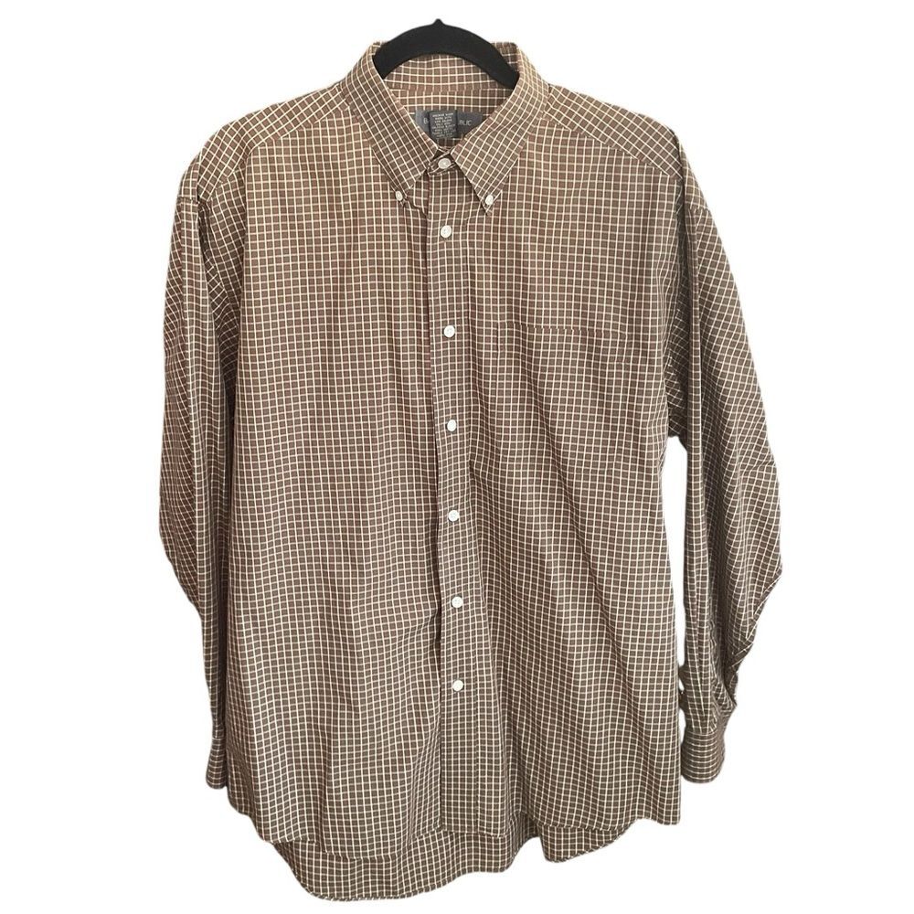 Banana Republic Shirt Brown Plaid Check Cotton Button Down Men Large Long Sleeve